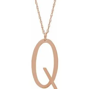 14K Rose Block Initial Q 16-18" Necklace with Brush Finish