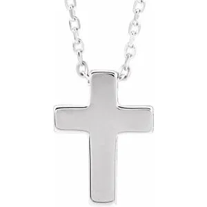 14K White Petite Cross 16-18" Necklace
