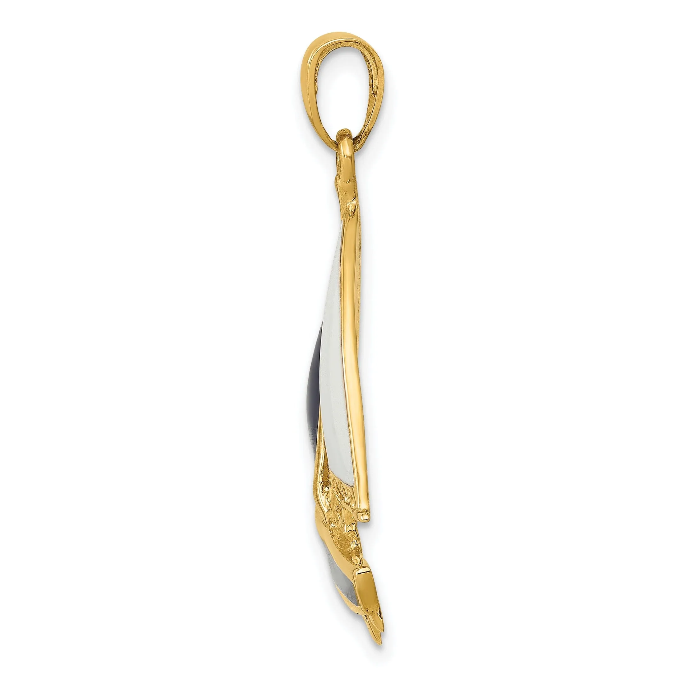 14k Yellow Gold 2-D Blue White Sailboat Pendant