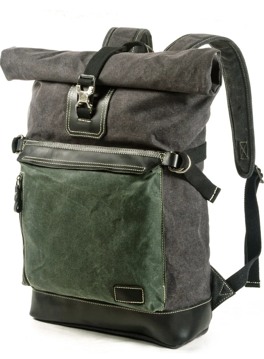 15inch Roll Top Canvas Backpack For Students