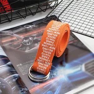 24 styles Unisex Canvas Belts Letters Printed D Ring Double Buckle Punk Waist Strap