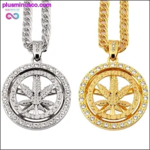 24K Golden Iced Weed Leaf Rhinestone Pendant Chain Necklace