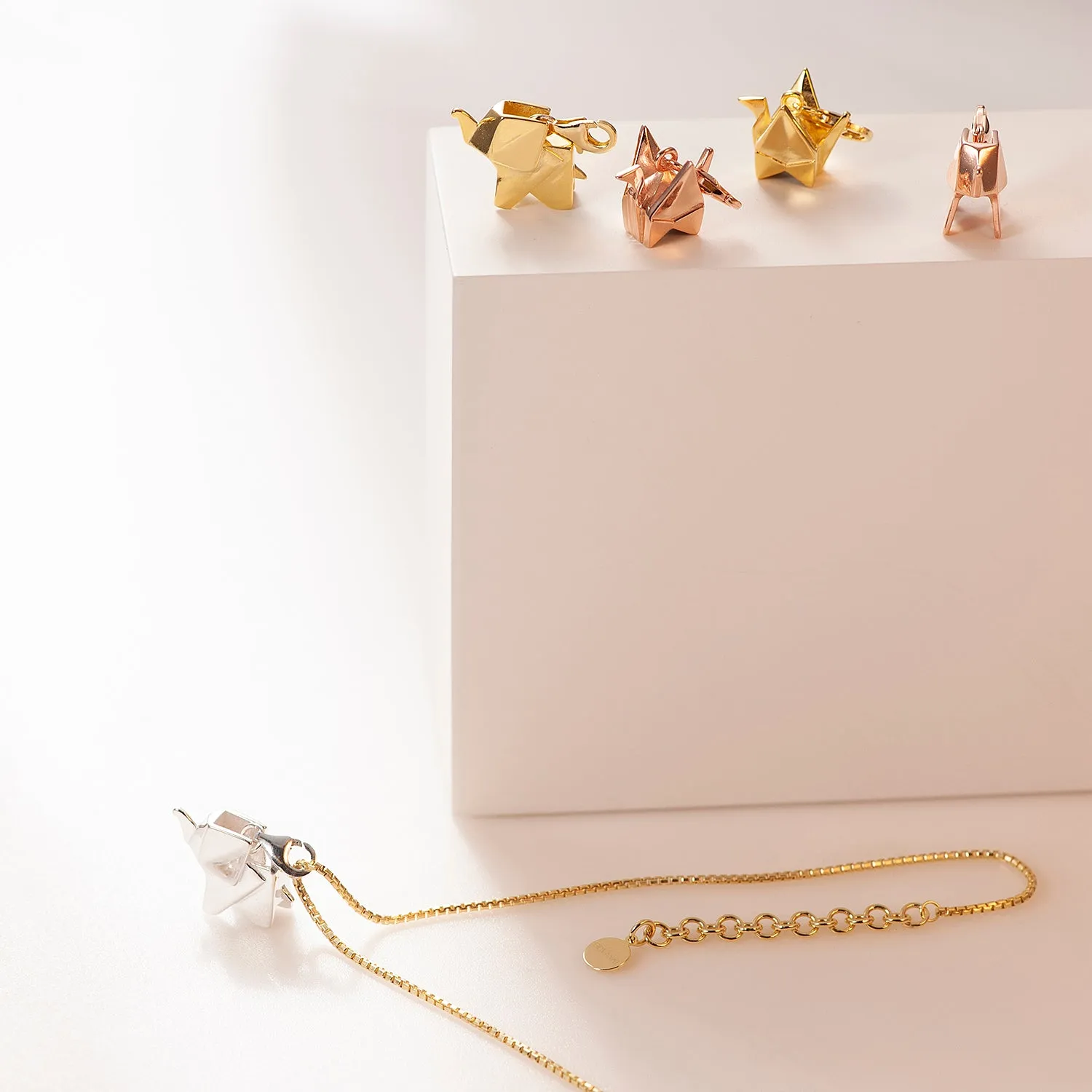 3D Origami Elephant Pendant Necklace