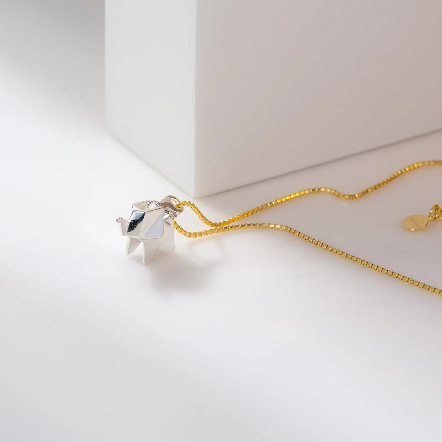 3D Origami Elephant Pendant Necklace