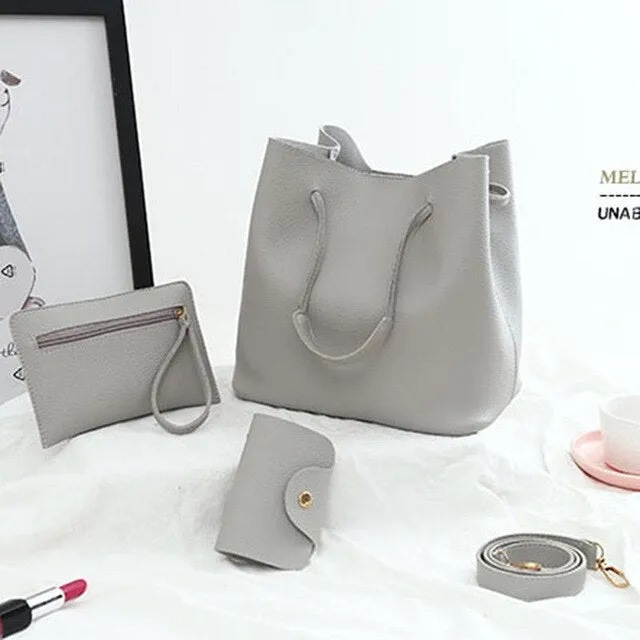 4pcs/Set Fashion Women Bag Tassel Pure PU Leather Composite Bag For Women Clutch Handbag Set Large Shoulder Bag Tote bolso mujer