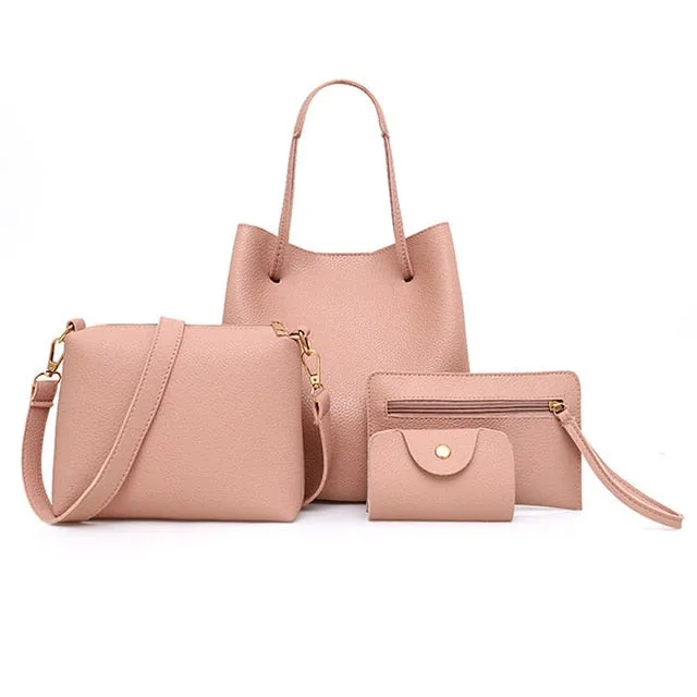 4pcs/Set Fashion Women Bag Tassel Pure PU Leather Composite Bag For Women Clutch Handbag Set Large Shoulder Bag Tote bolso mujer