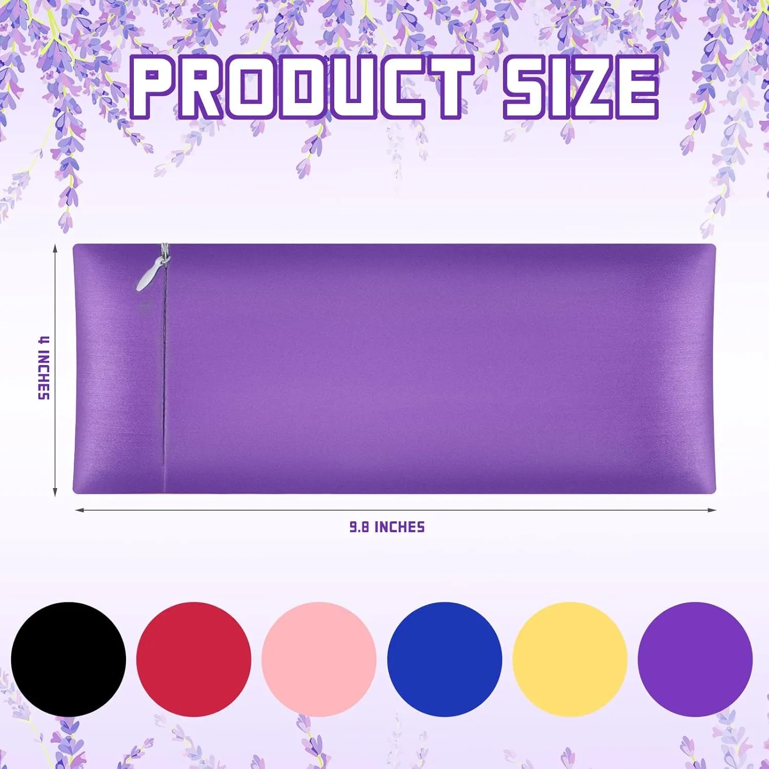6 Pieces Satin Eye Pillow Case Washable Yoga Eye Pillow Cover Light Weight Removable Cover Yoga Massage Meditation Accessories, 9.8 X 4 Inches, Pillow Not Included