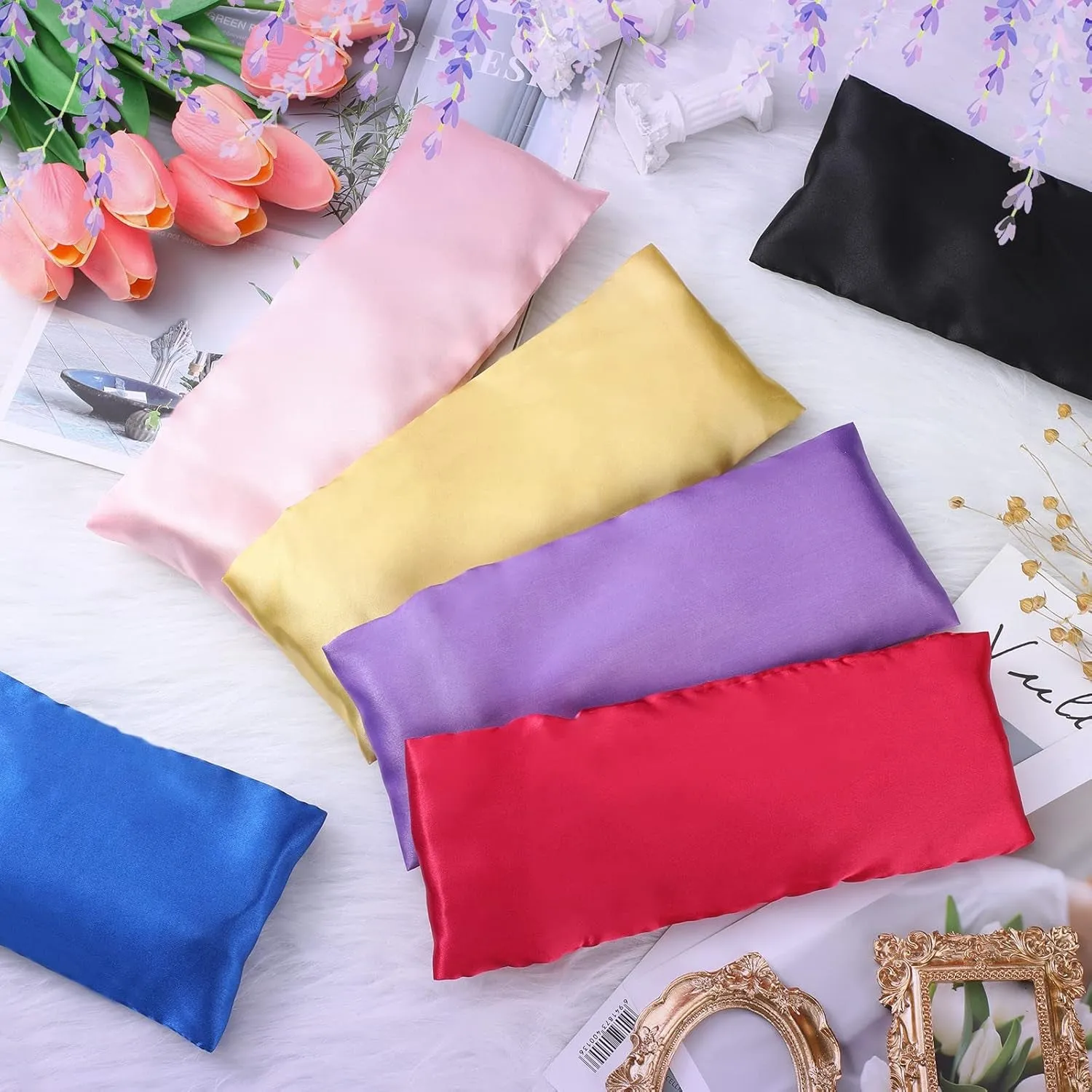 6 Pieces Satin Eye Pillow Case Washable Yoga Eye Pillow Cover Light Weight Removable Cover Yoga Massage Meditation Accessories, 9.8 X 4 Inches, Pillow Not Included