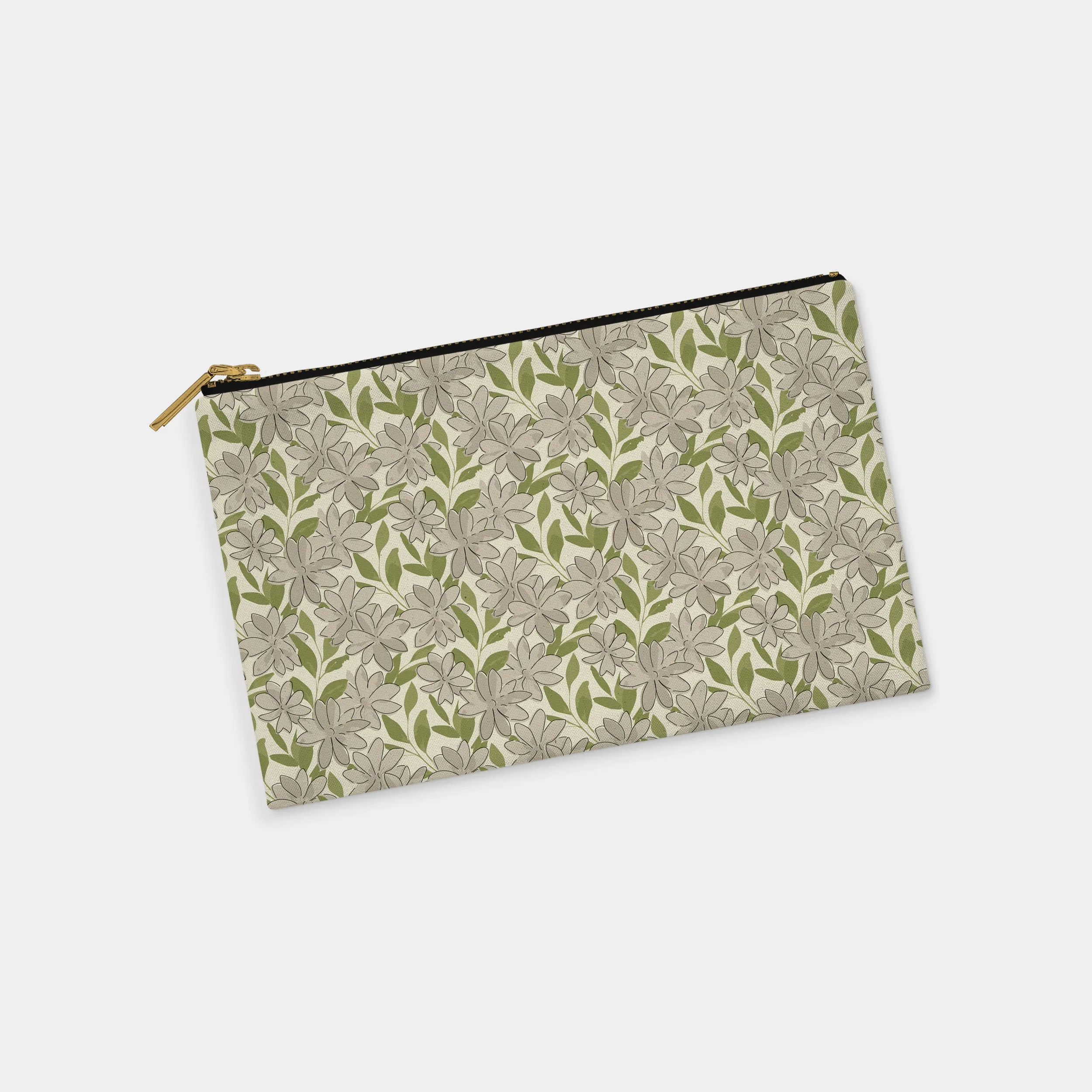 Abstract Floral Taupe Personalized Zipper Pouch