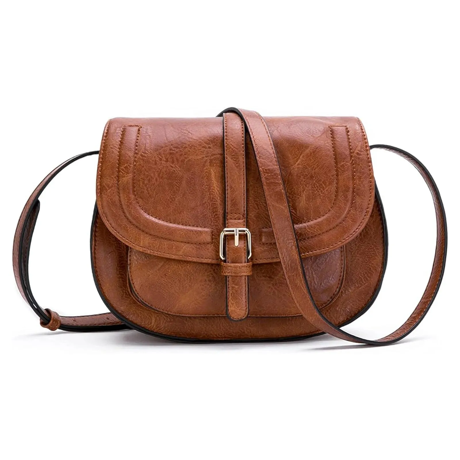 AFKOMST Crossbody Bag for Women Small Satchel and Shoulder Bag Vintage Saddle Handbags Vegan Leather CT20154E