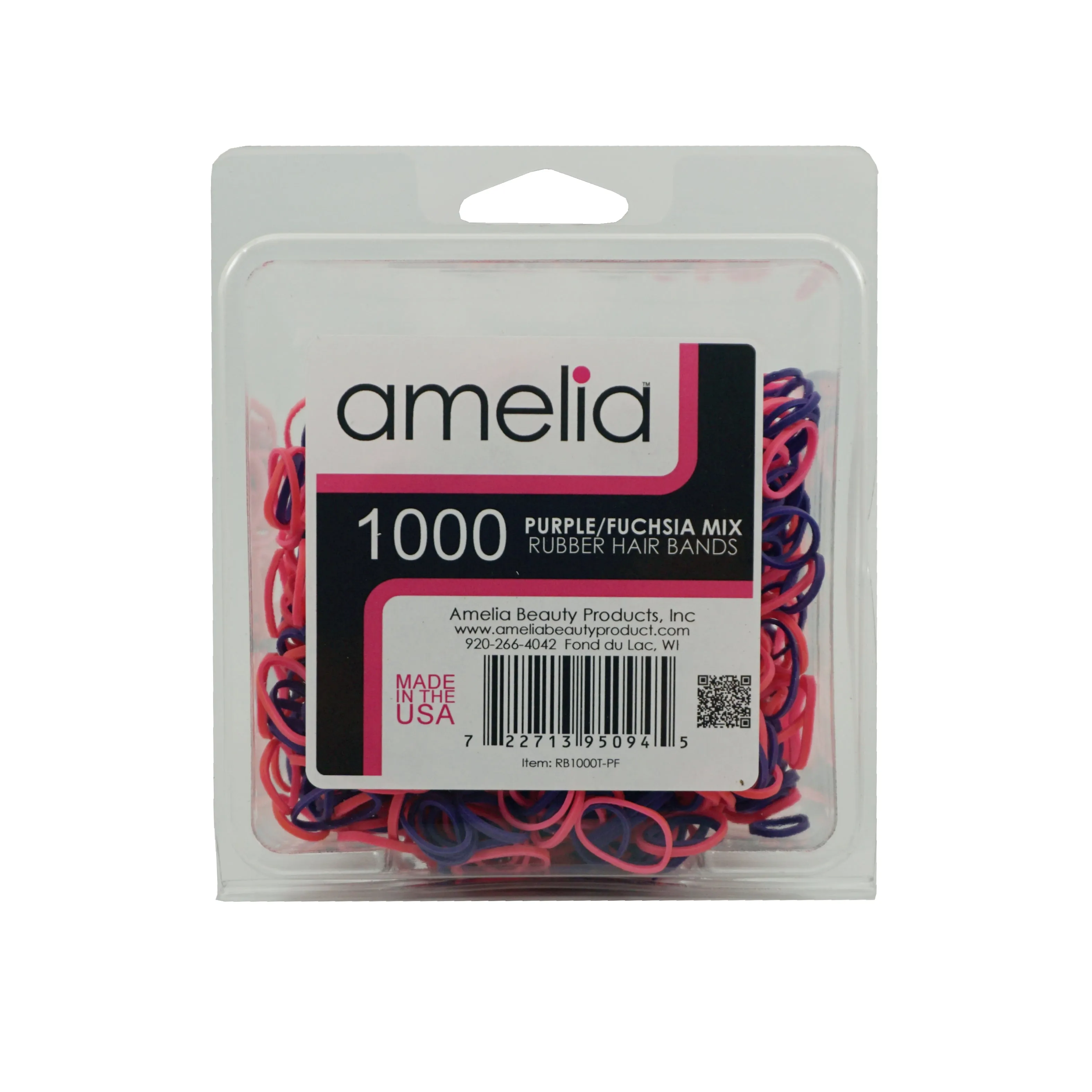 Amelia Beauty | 1/2in, Purple and Fuchsia Mix, Elastic Rubber Band Pony Tail Holders | Made in USA, Ideal for Ponytails, Braids, Twists, Dreadlocks, Styling Accessories for Women, Men and Girls | 1000 Pack