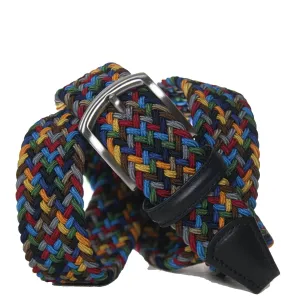 Andersons Classic Elastic Woven Belt Navy/Orange/Yellow/Aqua/Brown