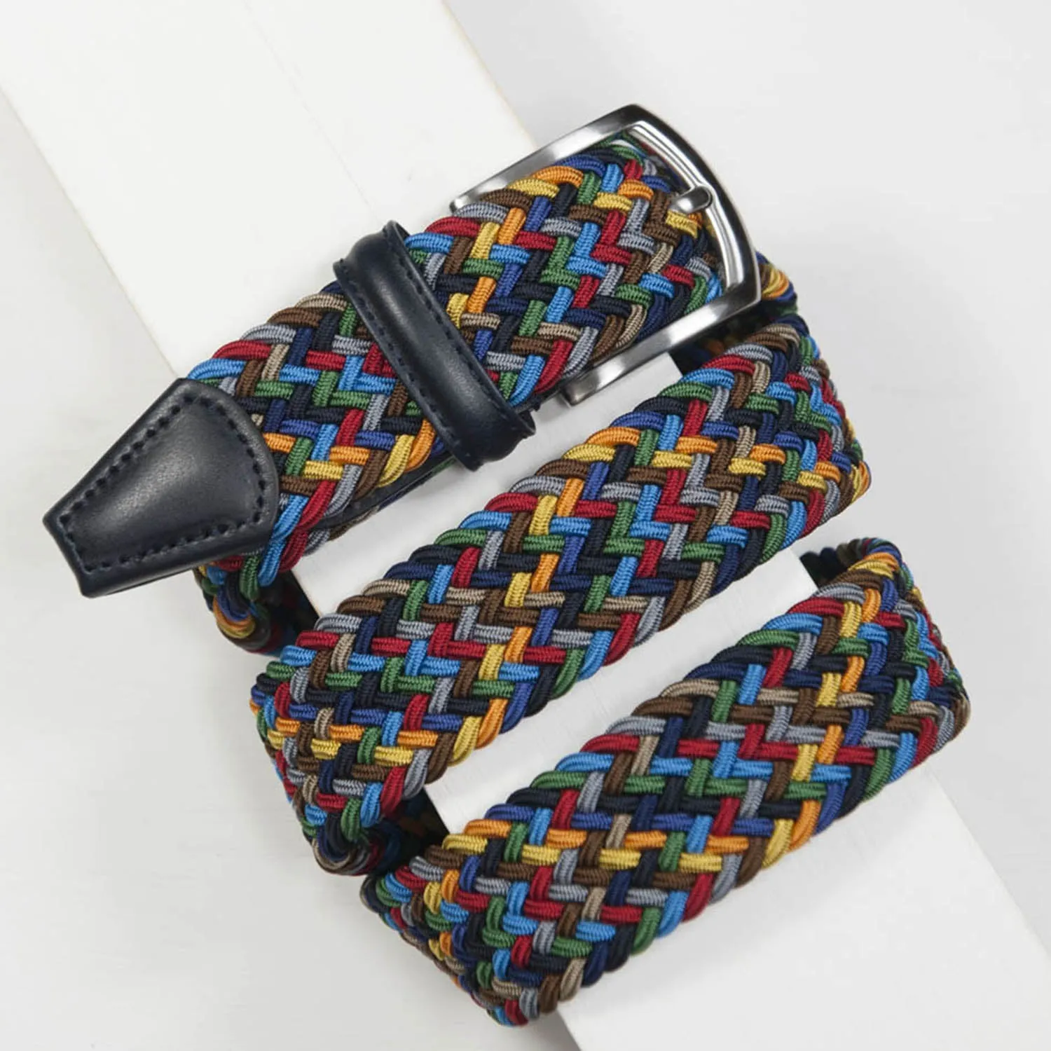 Andersons Classic Elastic Woven Belt Navy/Orange/Yellow/Aqua/Brown