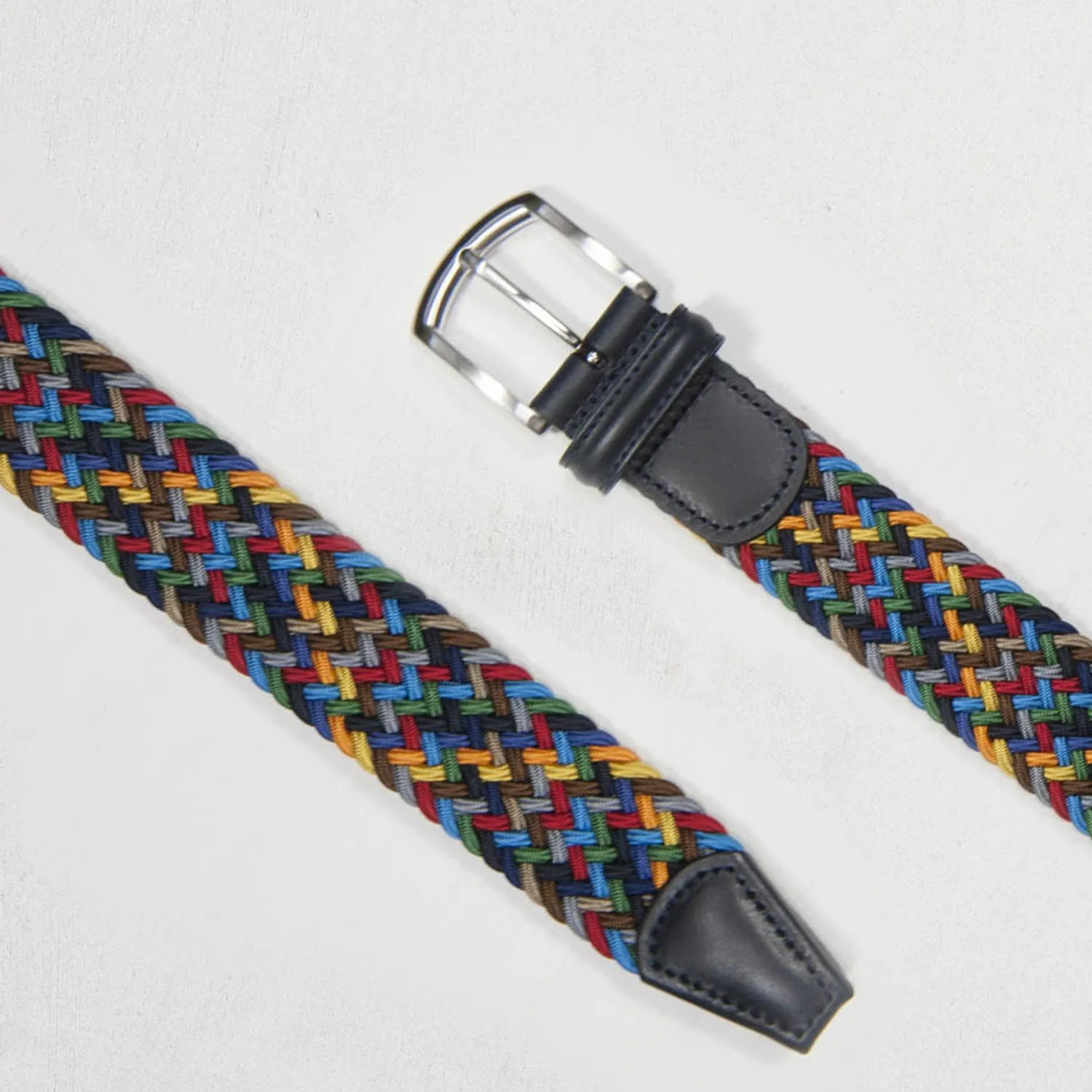 Andersons Classic Elastic Woven Belt Navy/Orange/Yellow/Aqua/Brown