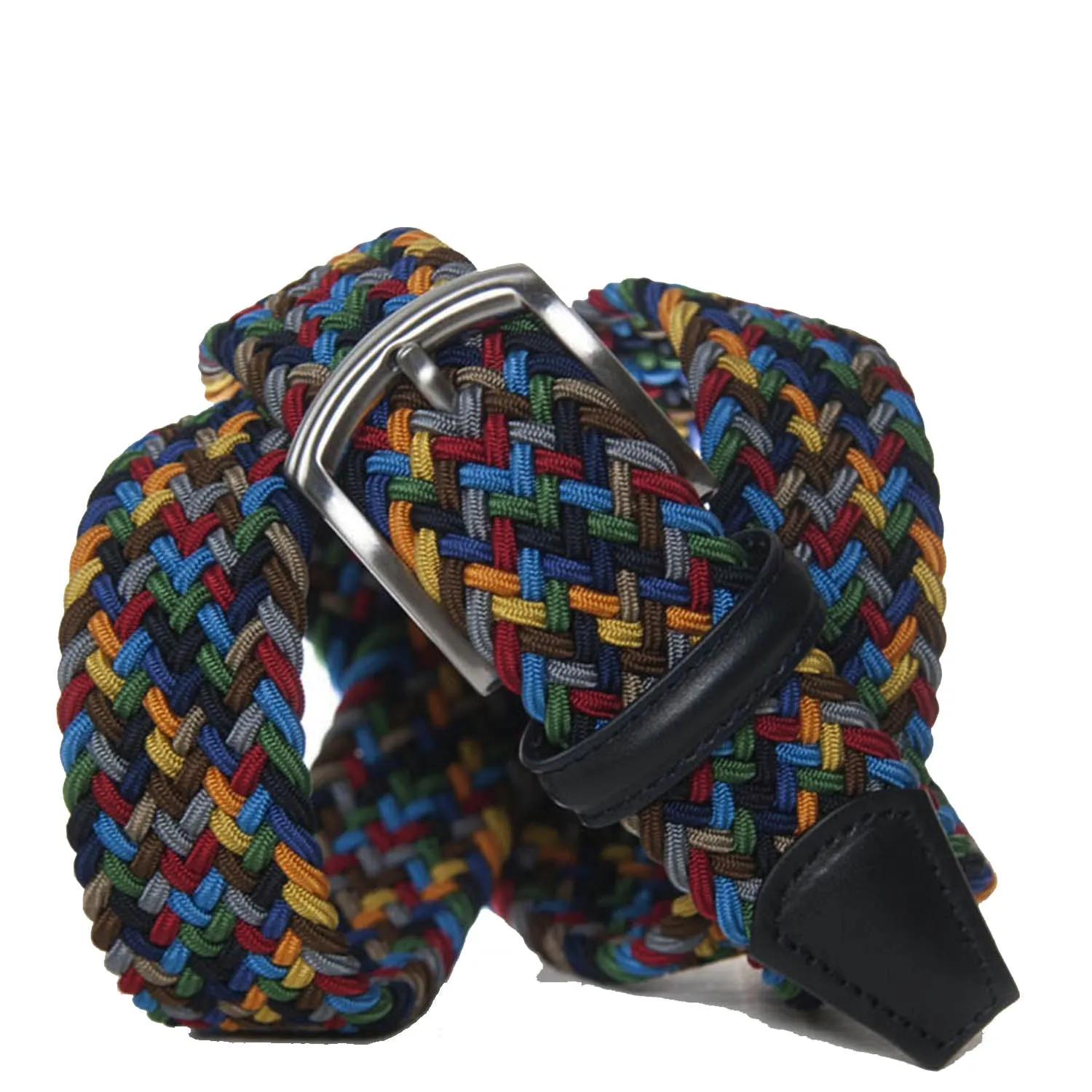 Andersons Classic Elastic Woven Belt Navy/Orange/Yellow/Aqua/Brown