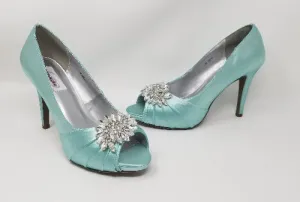 Aqua Blue Wedding Shoes with Crystal Applique