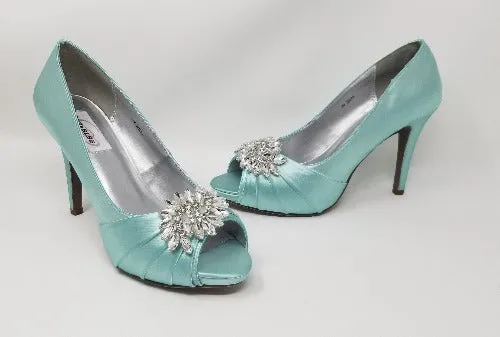 Aqua Blue Wedding Shoes with Crystal Applique