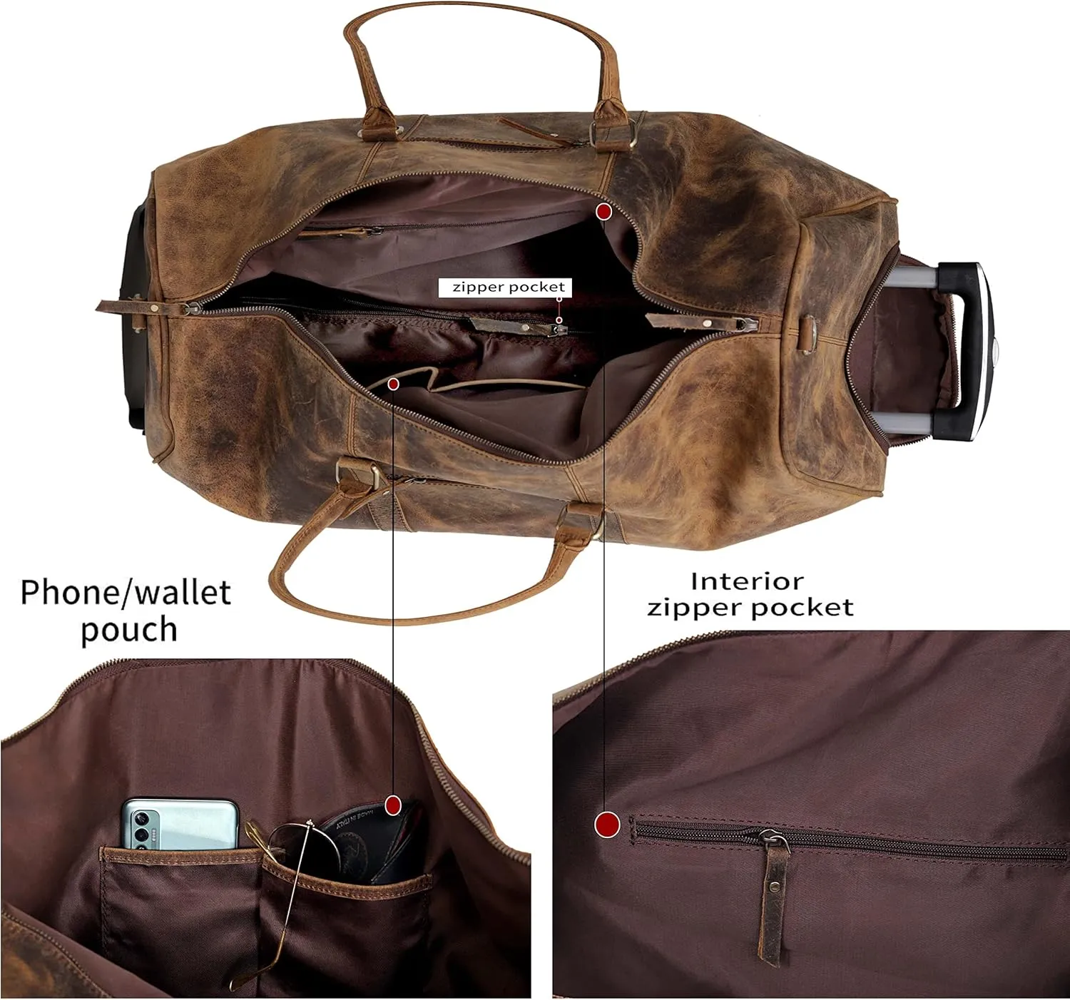 Ashby Buffalo Leather Duffel Bag with Wheels