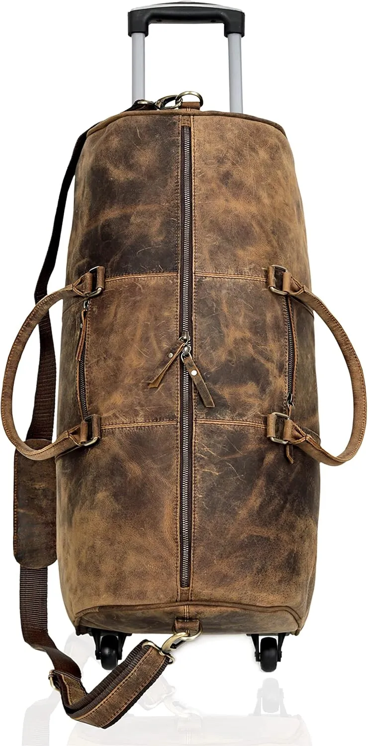 Ashby Buffalo Leather Duffel Bag with Wheels