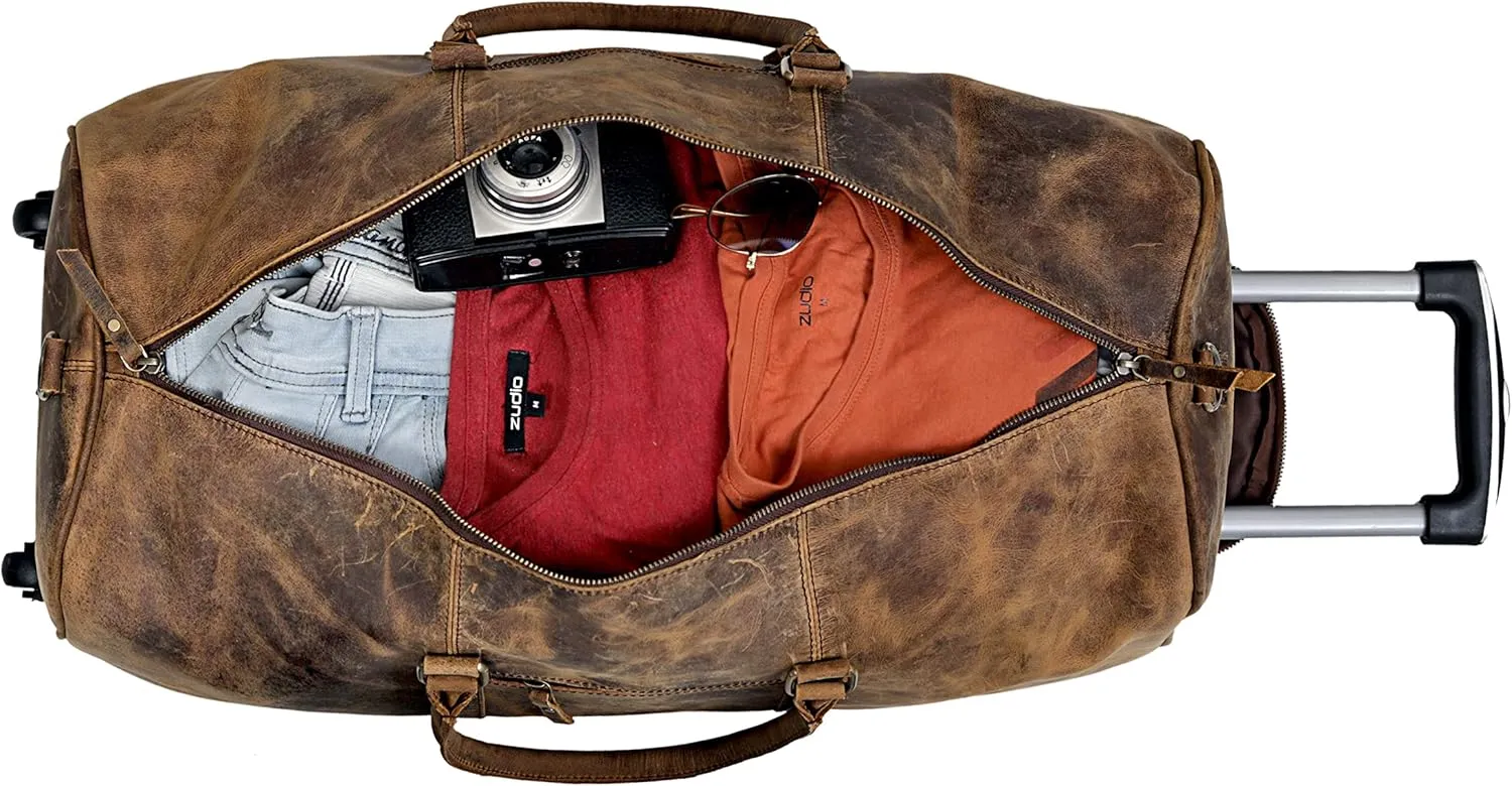 Ashby Buffalo Leather Duffel Bag with Wheels