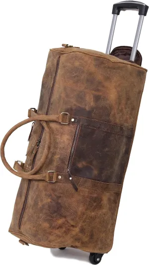 Ashby Buffalo Leather Duffel Bag with Wheels