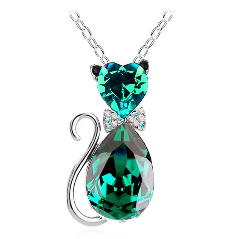 Austrian Crystal Cat Pendant Chain Necklace