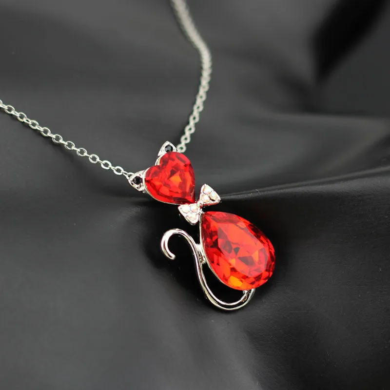 Austrian Crystal Cat Pendant Chain Necklace