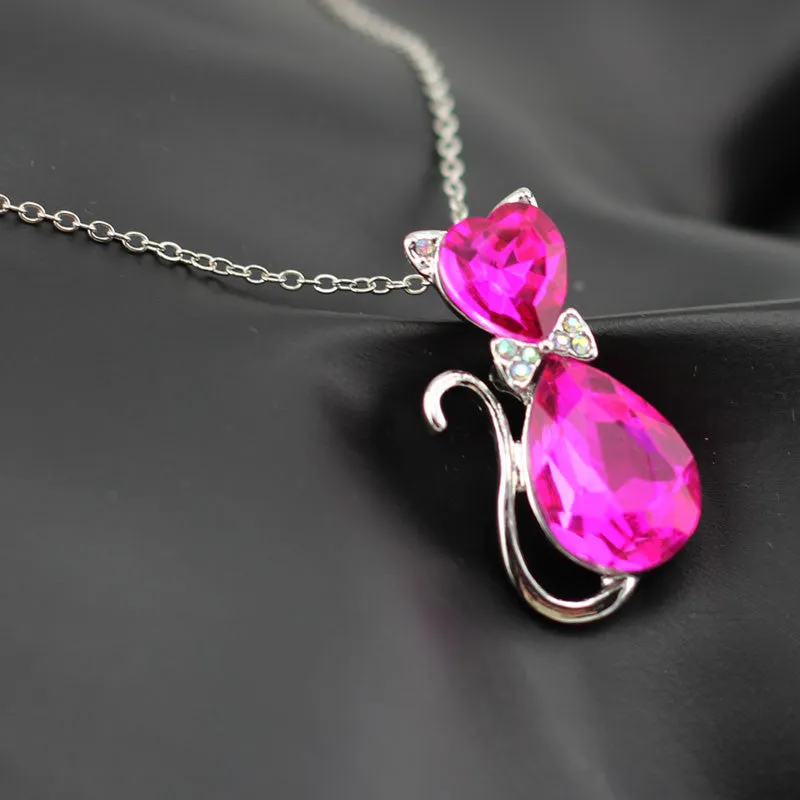 Austrian Crystal Cat Pendant Chain Necklace