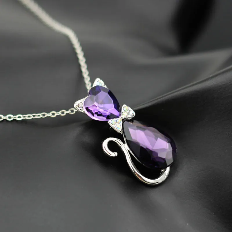 Austrian Crystal Cat Pendant Chain Necklace