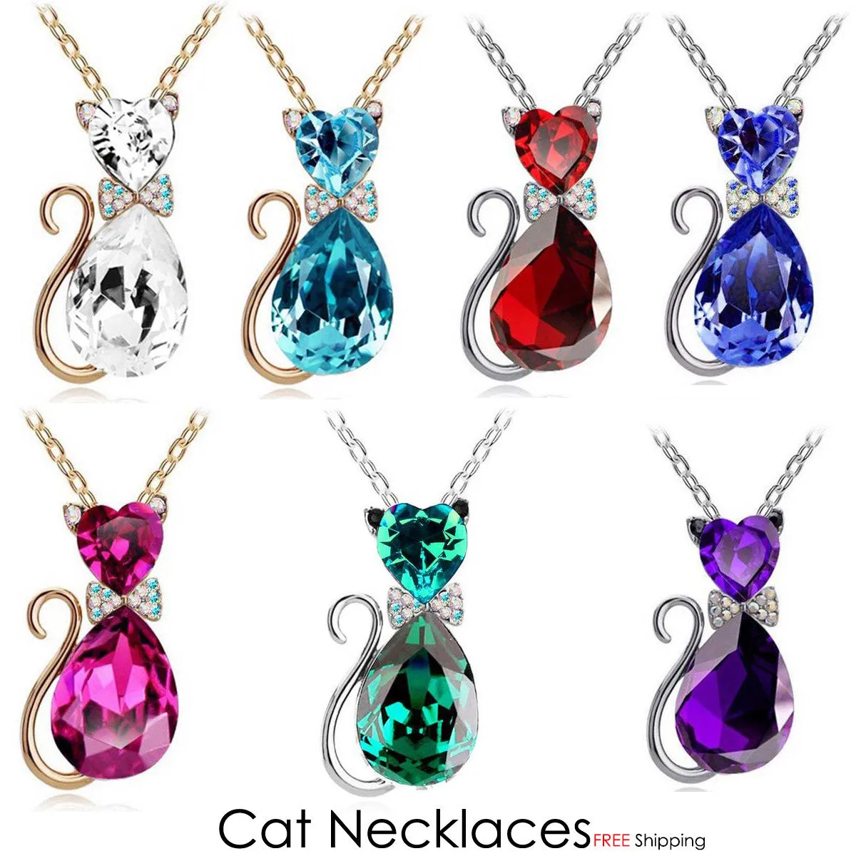 Austrian Crystal Cat Pendant Chain Necklace