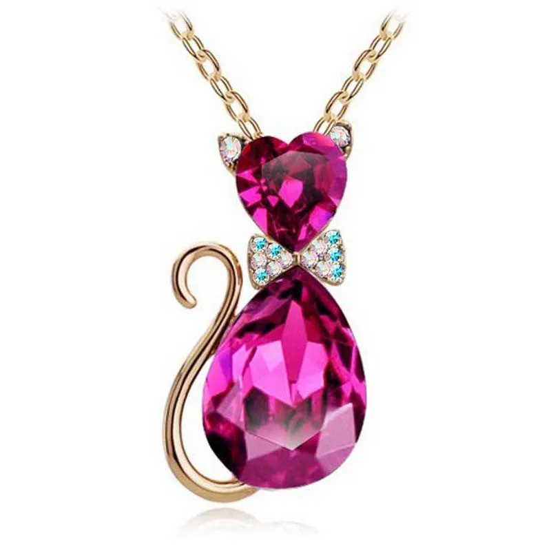 Austrian Crystal Cat Pendant Chain Necklace
