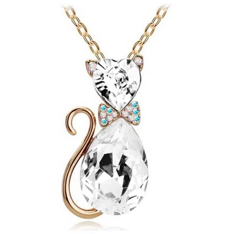 Austrian Crystal Cat Pendant Chain Necklace