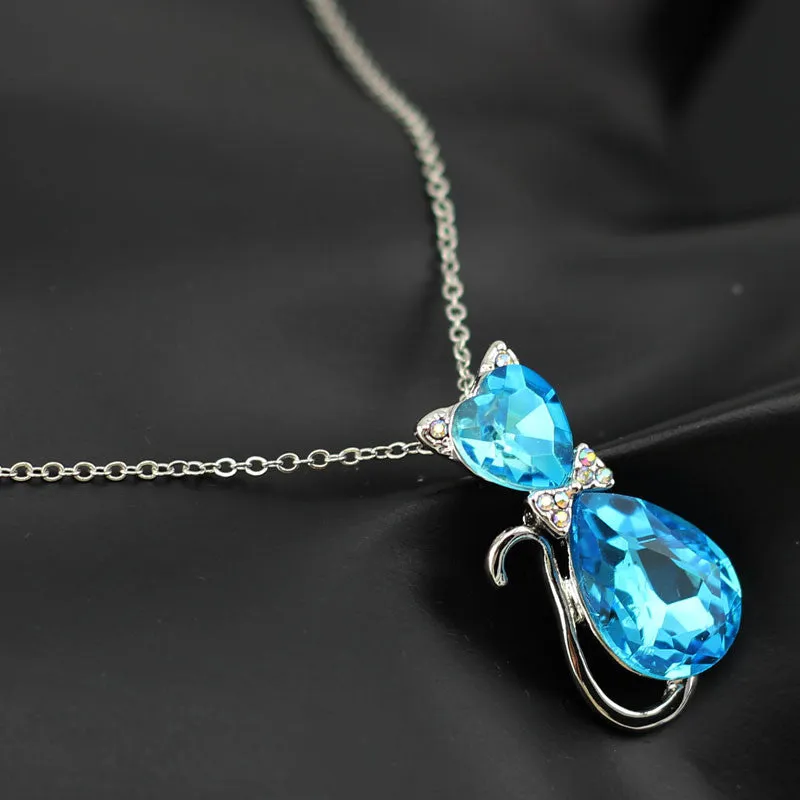 Austrian Crystal Cat Pendant Chain Necklace