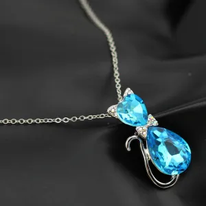 Austrian Crystal Cat Pendant Chain Necklace
