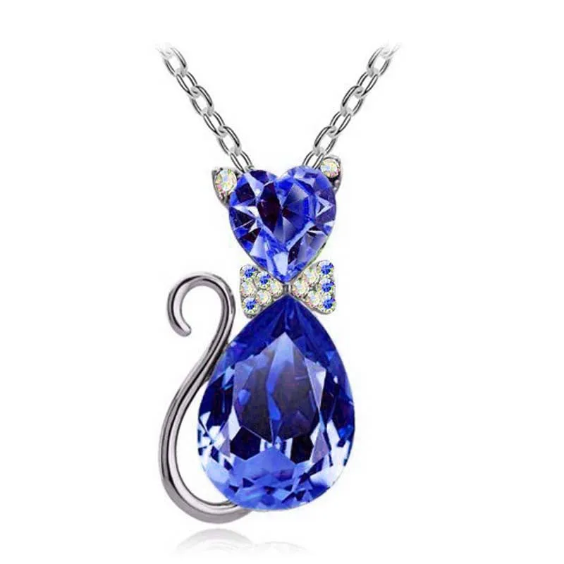 Austrian Crystal Cat Pendant Chain Necklace