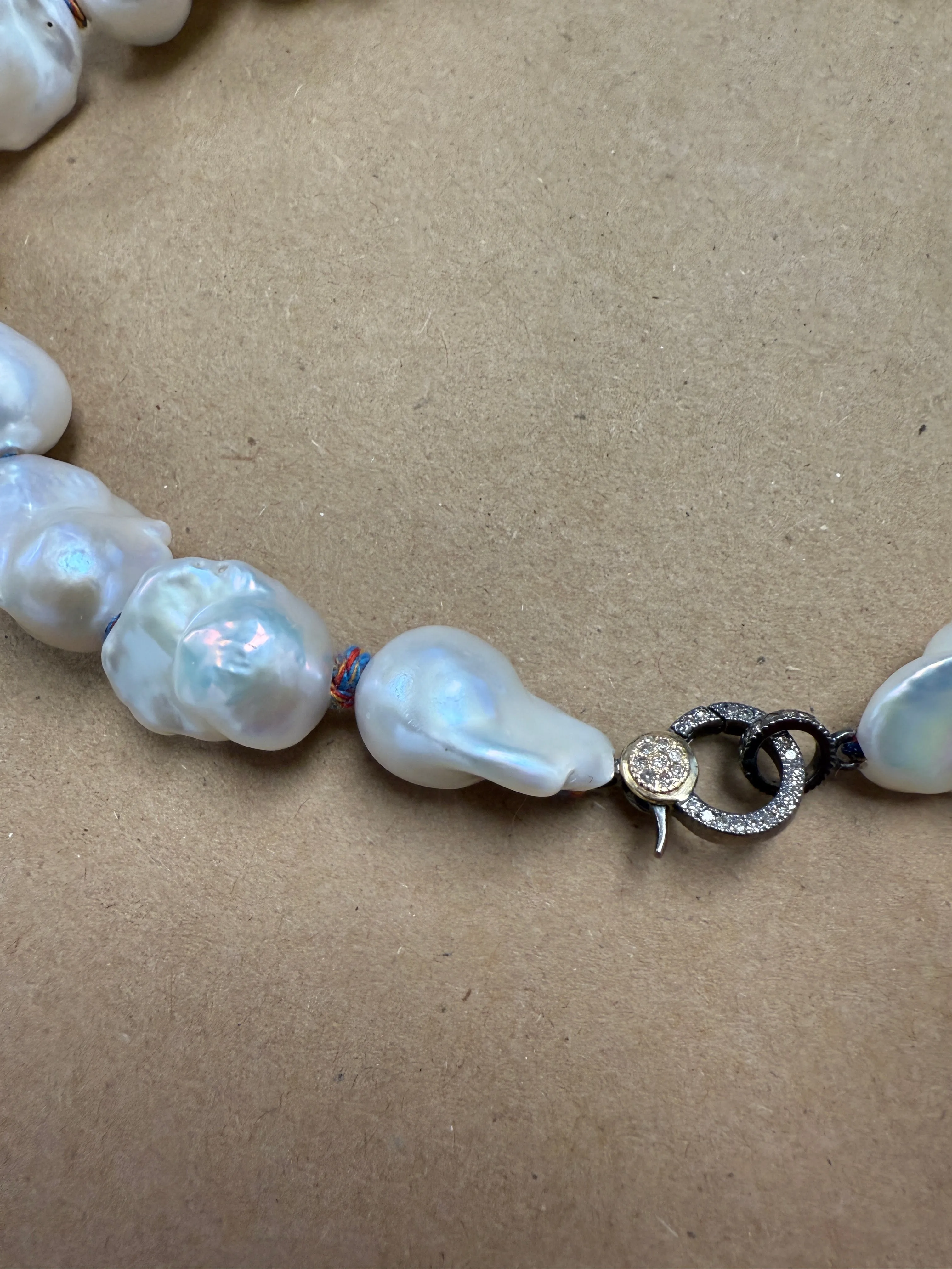 Baroque Pearls on Colorful Thread w/ Diamond Clasp Choker 16''