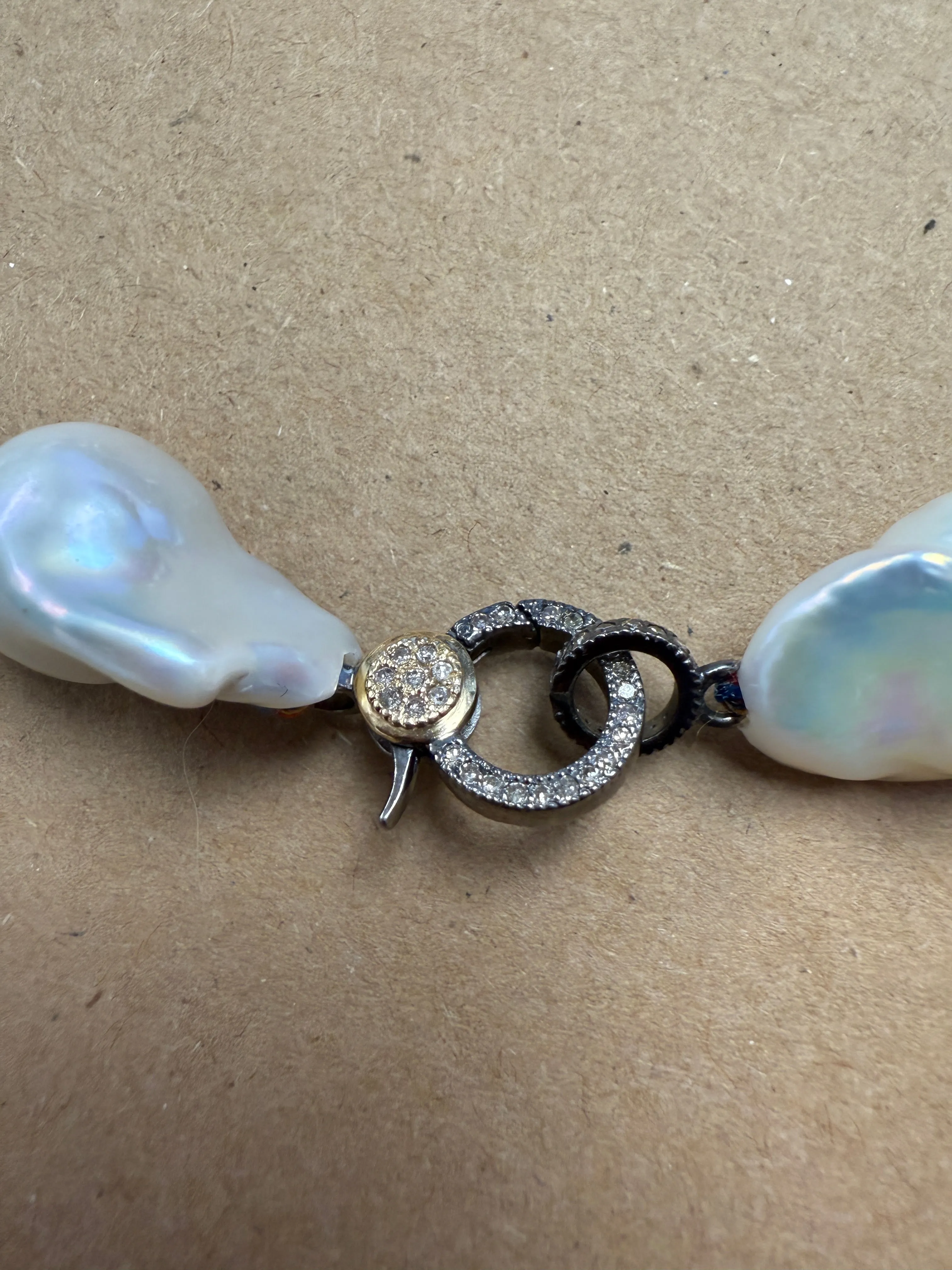 Baroque Pearls on Colorful Thread w/ Diamond Clasp Choker 16''