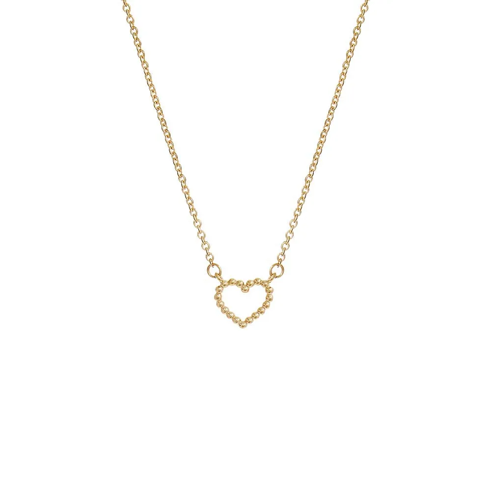Beaded Open Heart Necklace 14K