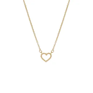 Beaded Open Heart Necklace 14K