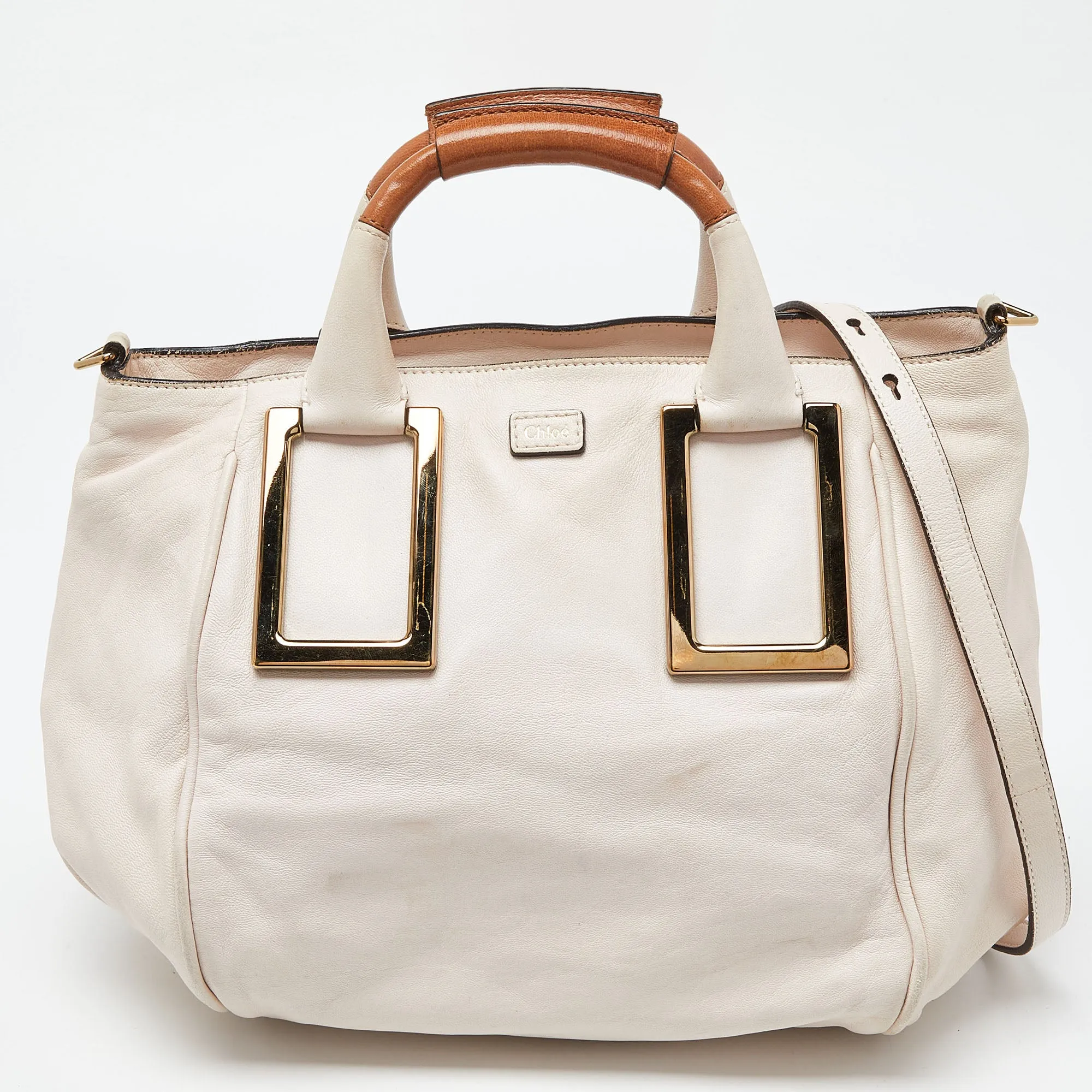 Beige/Brown Leather Ethel Satchel