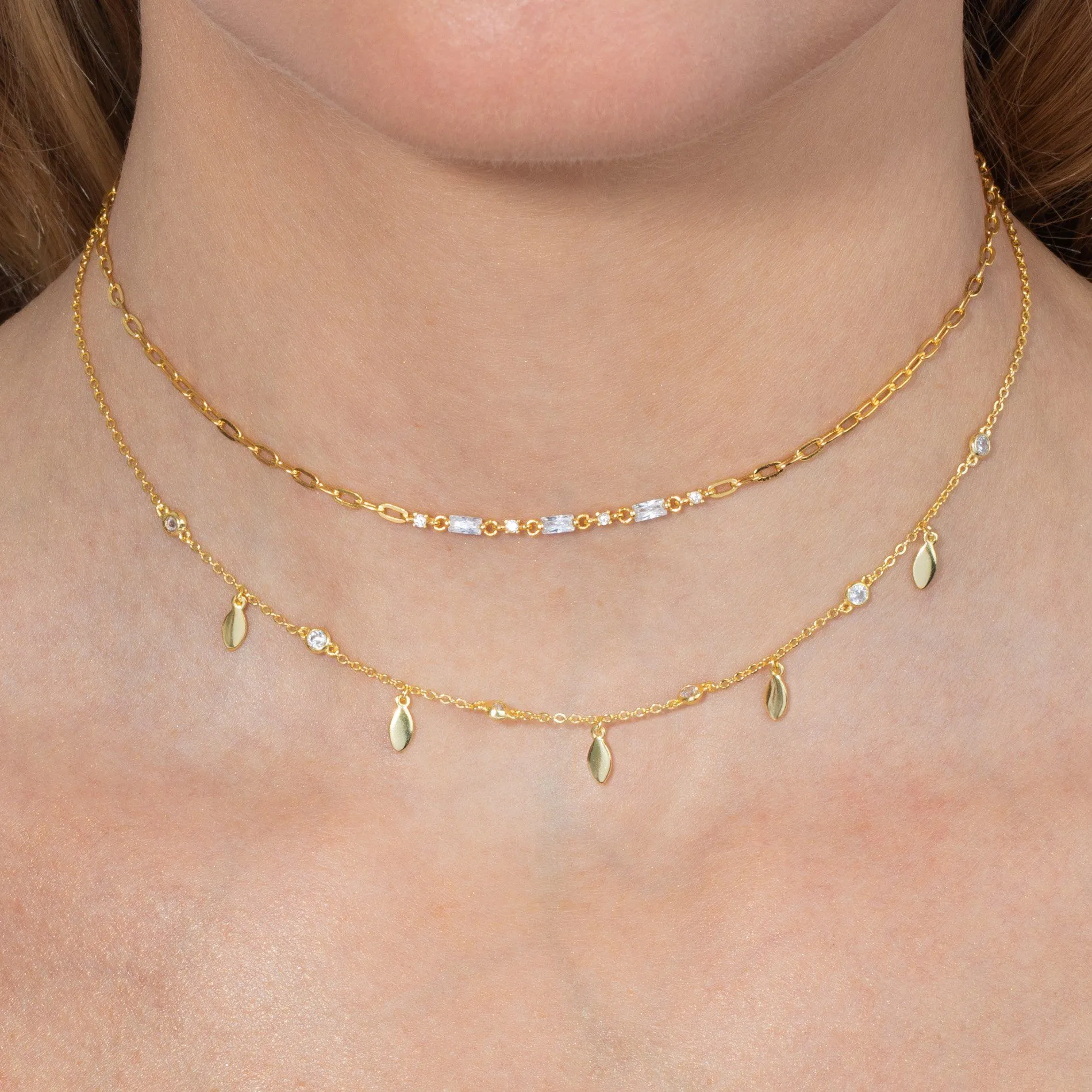 Bezel X Dangling Teardrop Choker