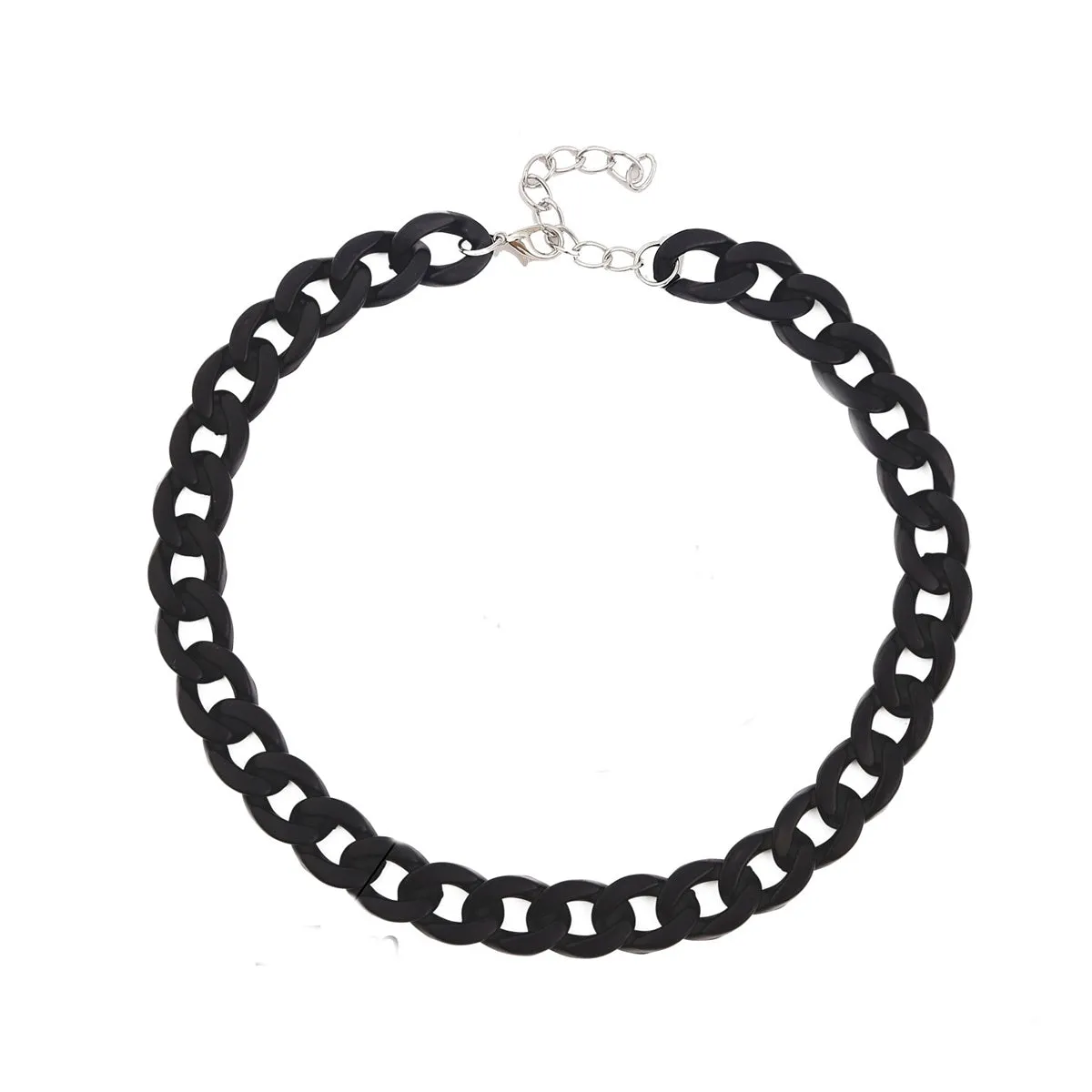 Black Acrylic & Silver-Plated Curb Chain Choker Necklace