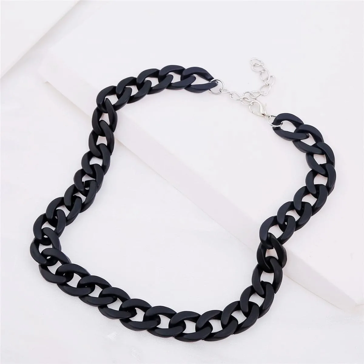 Black Acrylic & Silver-Plated Curb Chain Choker Necklace