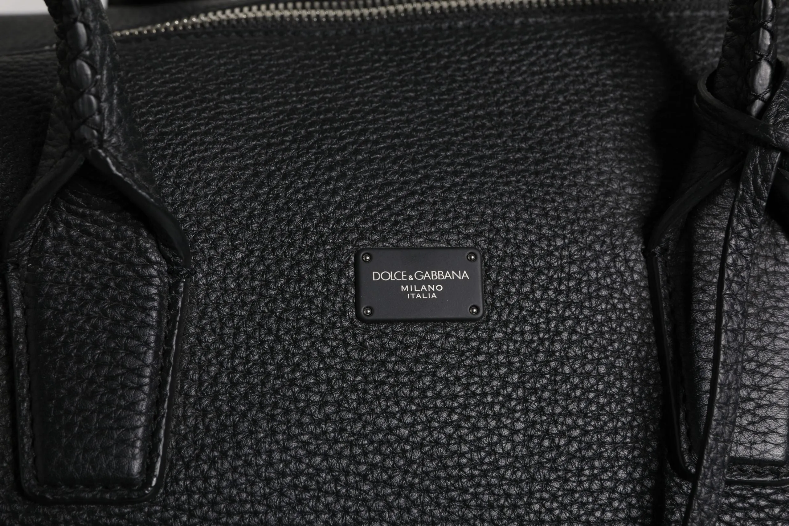 Black Calfskin Leather Hand Shoulder Duffle Bag