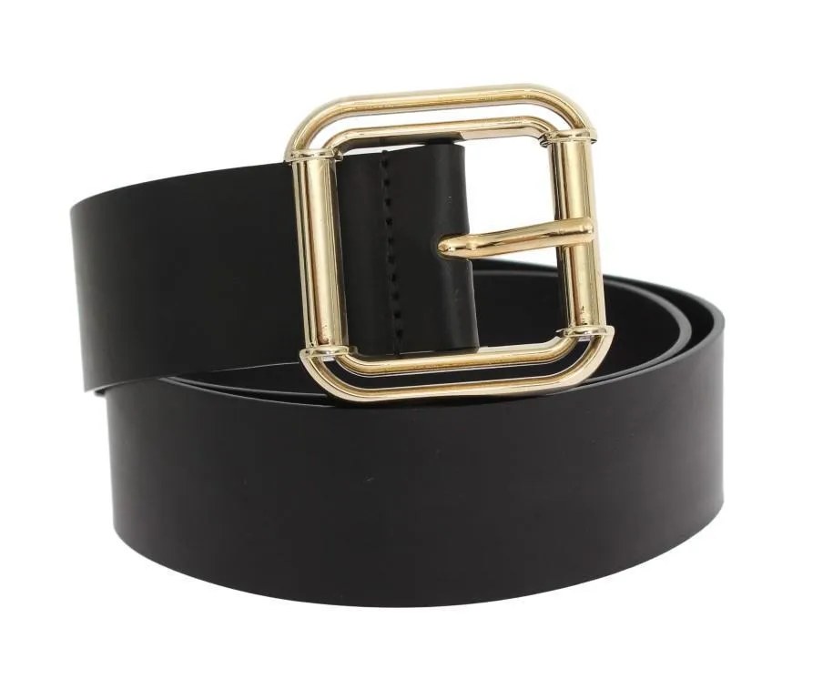 Black Leather Gold Buckle Belt