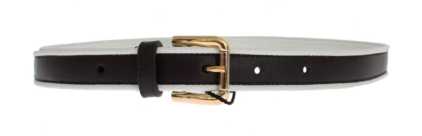 Black Leather Gold Buckle Logo Waist Belt