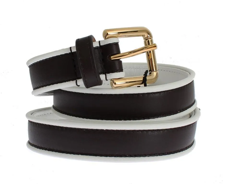 Black Leather Gold Buckle Logo Waist Belt