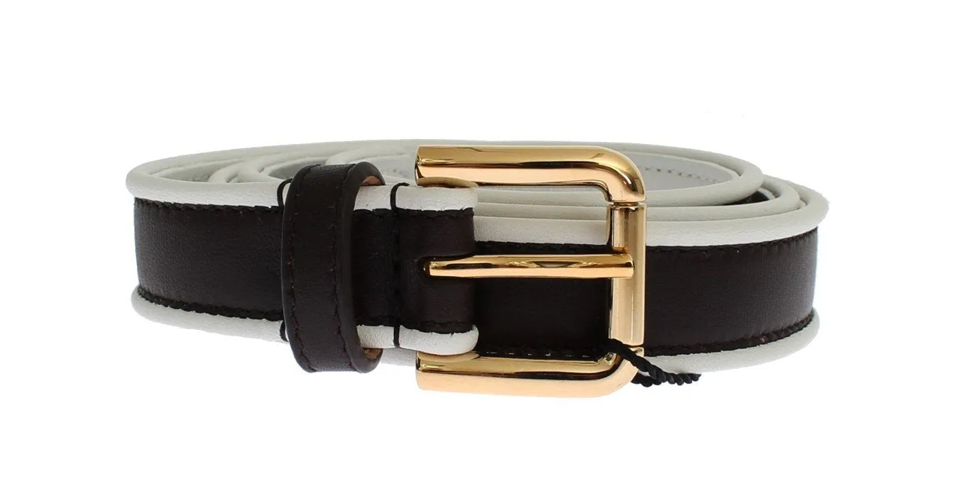 Black Leather Gold Buckle Logo Waist Belt