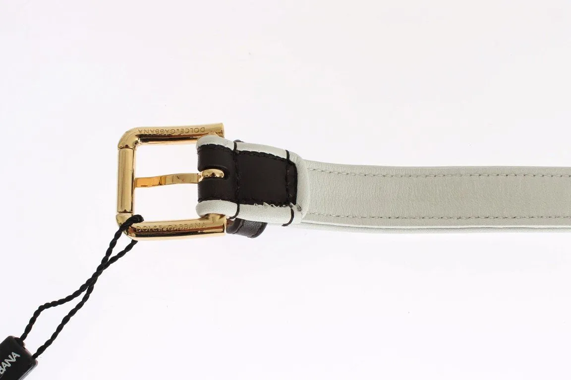 Black Leather Gold Buckle Logo Waist Belt
