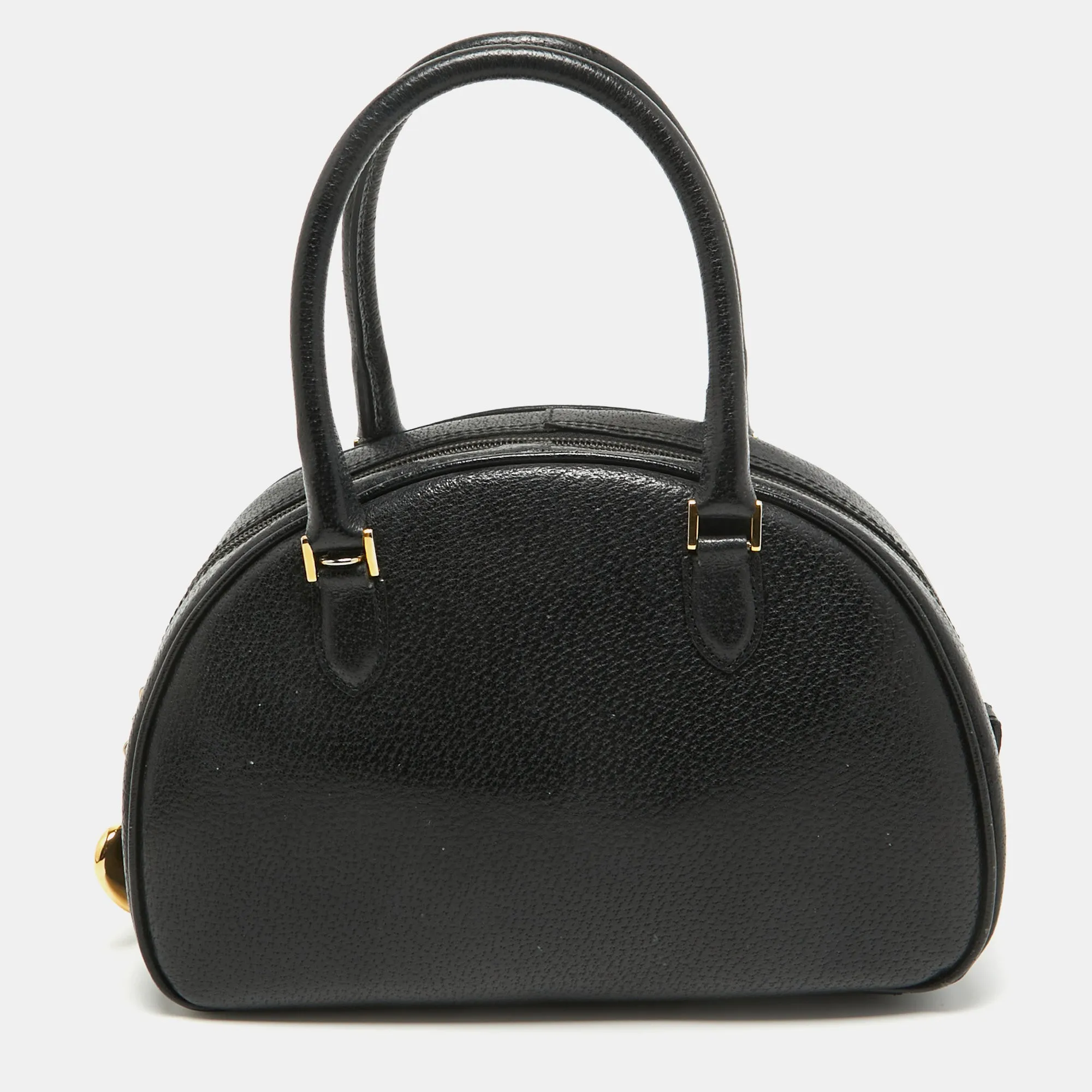Black Leather Heart Charm Satchel